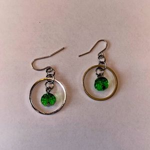 Silver Earrings Green Gems